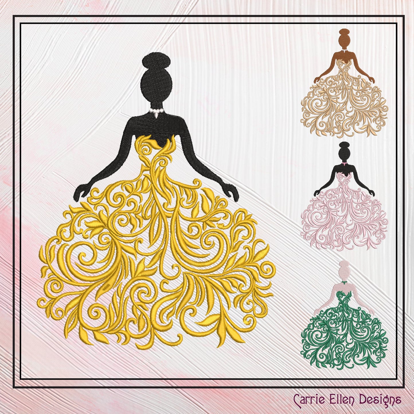 Princess Gown Machine Embroidery Design, Princess Ball Gown Embroidery, Fancy Wedding Dress Design, Formal Party Dress, 6 Sizes (2343)