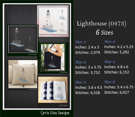 Lighthouse Machine Embroidery Design – Coastal Island Seaside Landscape Pattern, 6 Sizes (0473)