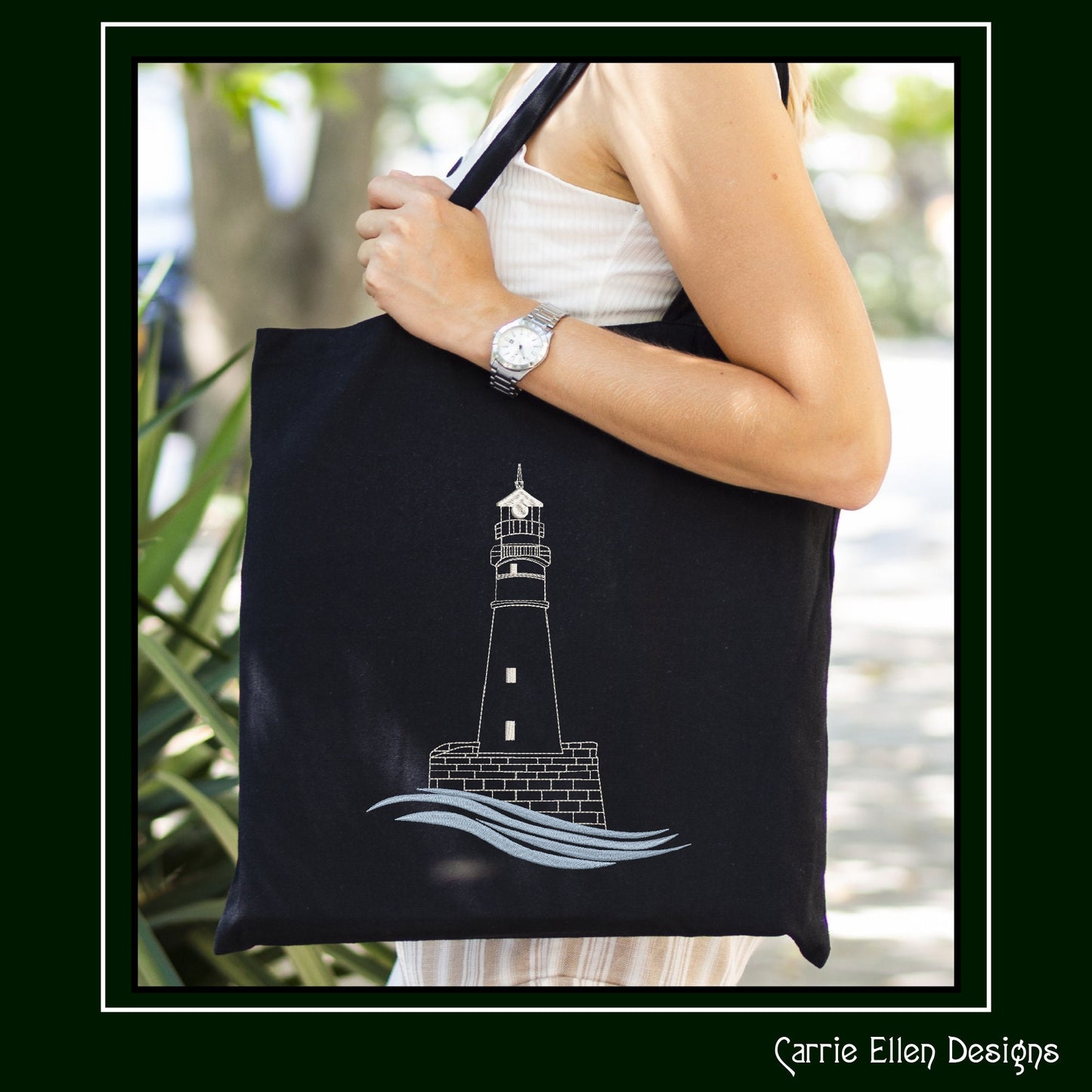 Lighthouse Machine Embroidery Design – Coastal Island Seaside Landscape Pattern, 6 Sizes (0473)