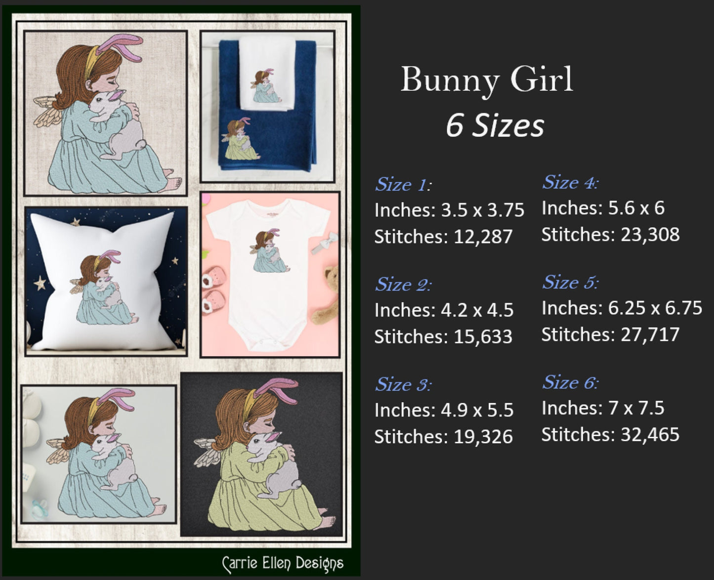 Bunny Girl Machine Embroidery Design, Light Density Sketch Girl Hugging a Rabbit Embroidery Design, 6 Sizes (2313)