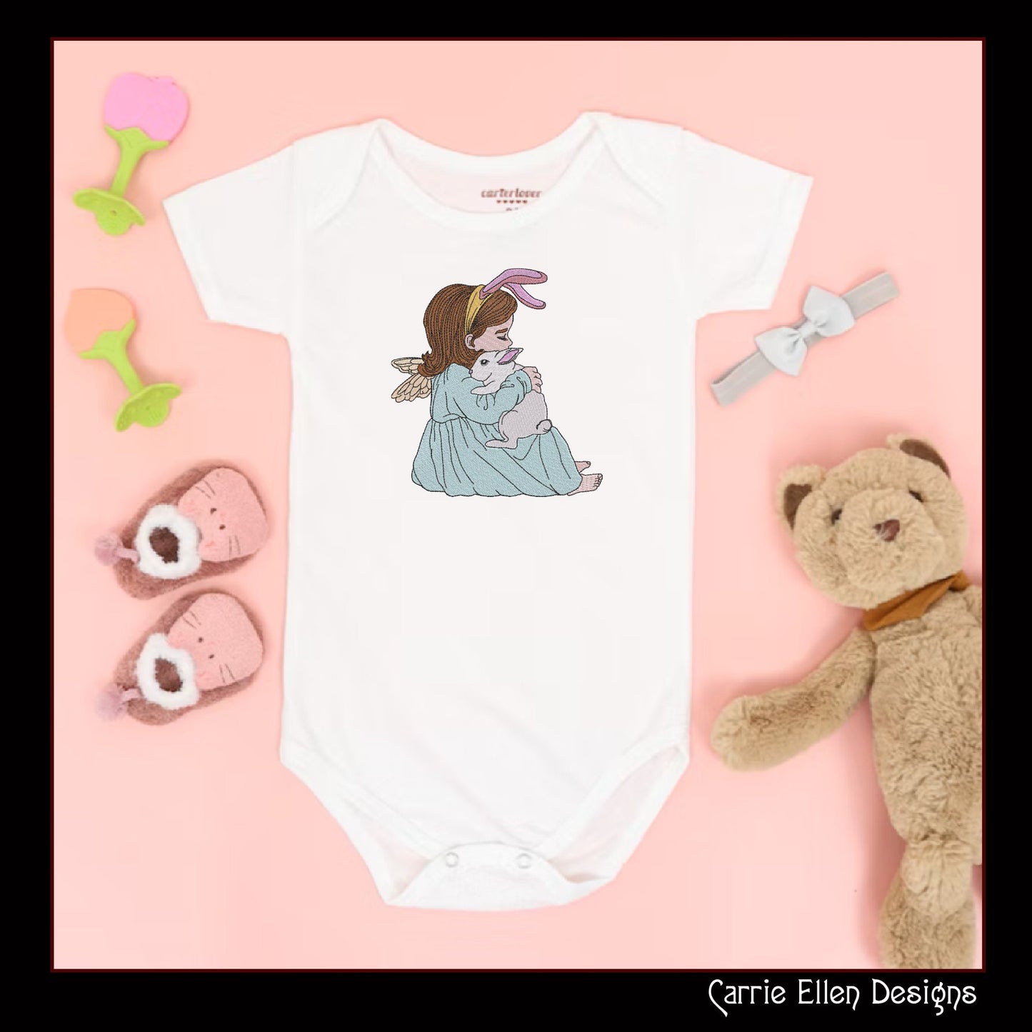 Bunny Girl Machine Embroidery Design, Light Density Sketch Girl Hugging a Rabbit Embroidery Design, 6 Sizes (2313)