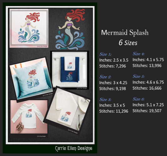 Mermaid Machine Embroidery Design, Mermaid Splash Silhouette, Sea Life Marine Embroidery Design, 6 Sizes (0271)