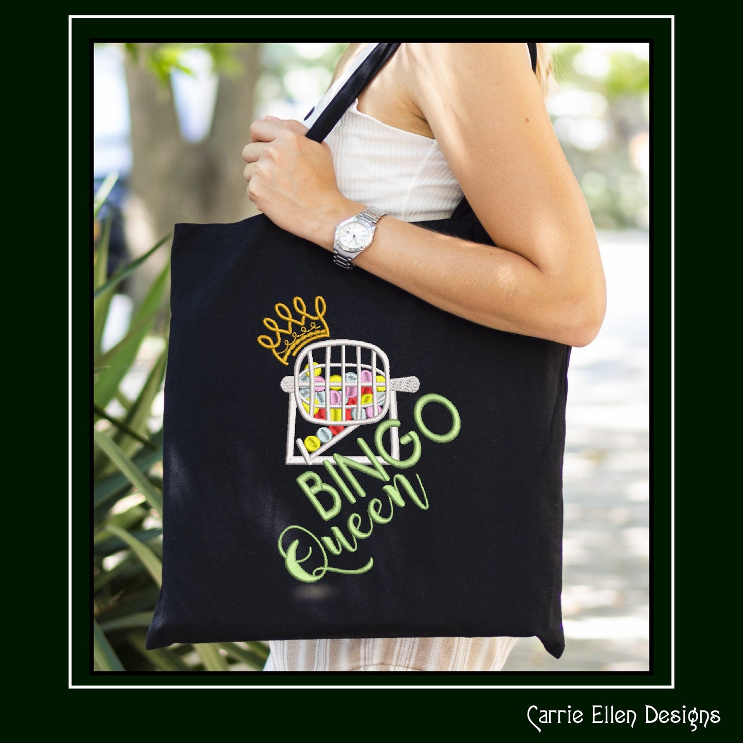 Bingo Queen Embroidery Design, Machine Embroidery Design, Bingo Game, Bingo Cage with Crown, 6 Sizes (2393)