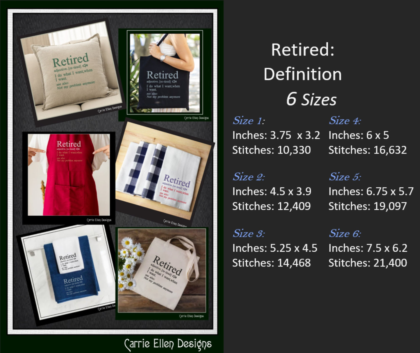 Retired Definition Embroidery Design, Machine Embroidery Design, Snarky Retirement Saying, 6 Sizes (2391)