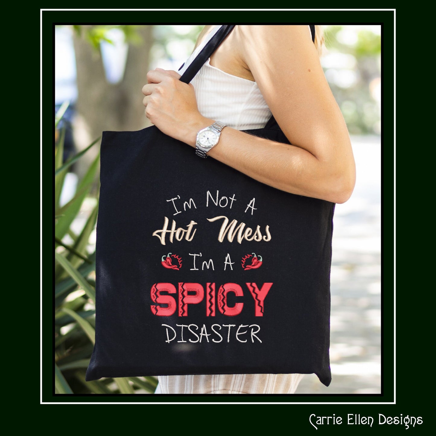 Spicy Disaster Embroidery Design Saying, Hot Mess Machine Embroidery Design, Chili Peppers, 6 Sizes (2412)