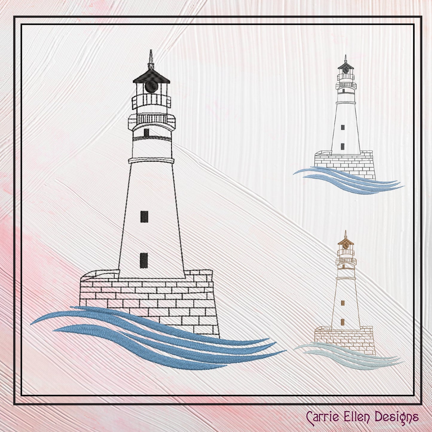 Lighthouse Machine Embroidery Design – Coastal Island Seaside Landscape Pattern, 6 Sizes (0473)