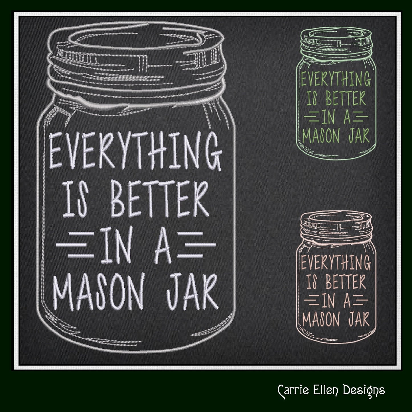 Everything Is Better In A Mason Jar Machine Embroidery Saying, Line Art Sketch, Funny Southern Quote, 6 Sizes (2506)