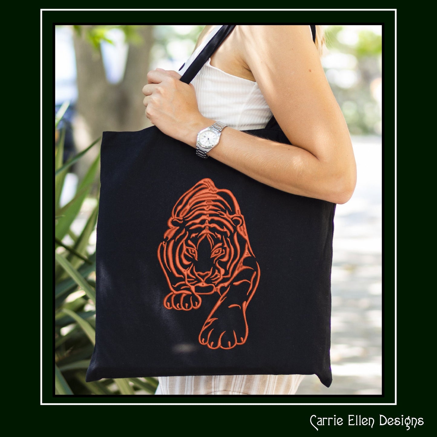 Tiger Machine Embroidery Design, Animal Embroidery, Crouching Artistic Jungle Cat Embroidery Design, Wild Cat Embroidery Design, 6 Sizes (2542)