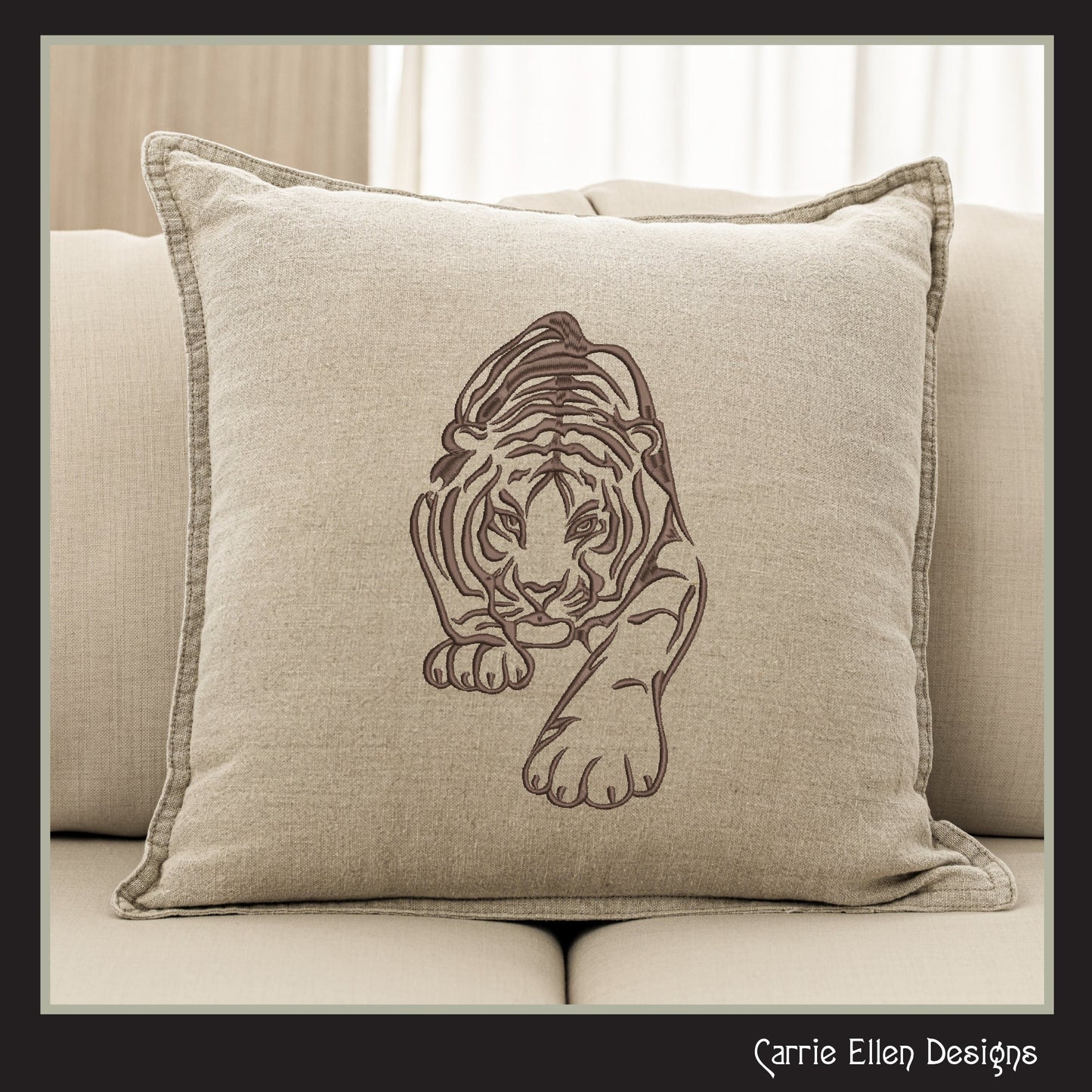 Tiger Machine Embroidery Design, Animal Embroidery, Crouching Artistic Jungle Cat Embroidery Design, Wild Cat Embroidery Design, 6 Sizes (2542)