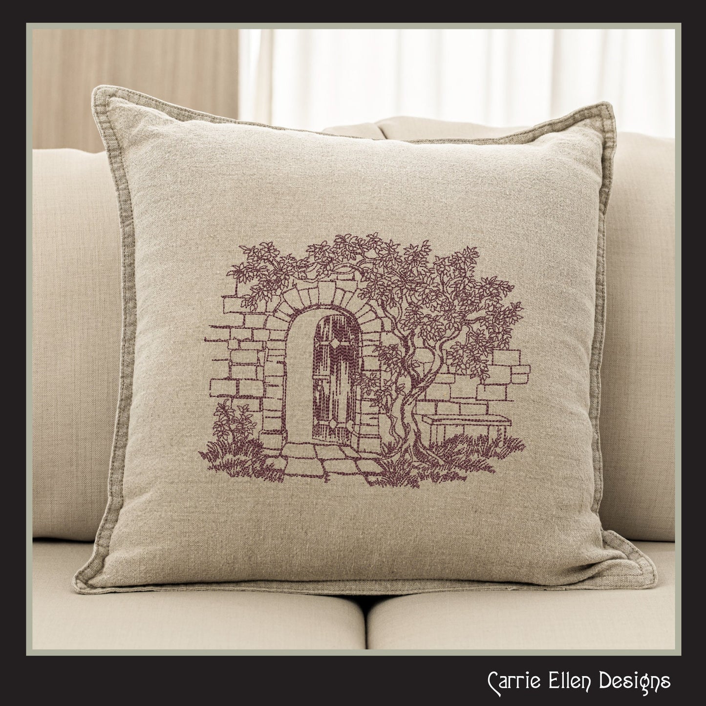 Garden Gate Machine Embroidery Design, Sketch Machine Embroidery Design, Artistic Patio Stone Bench Design, 6 Sizes (2550)