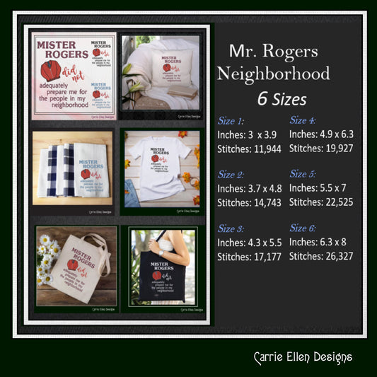 Mr. Rogers Neighborhood Machine Embroidery Design Saying, Red Cardigan Sweater, Funny Humorous Saying Design, 6 Sizes (2504)