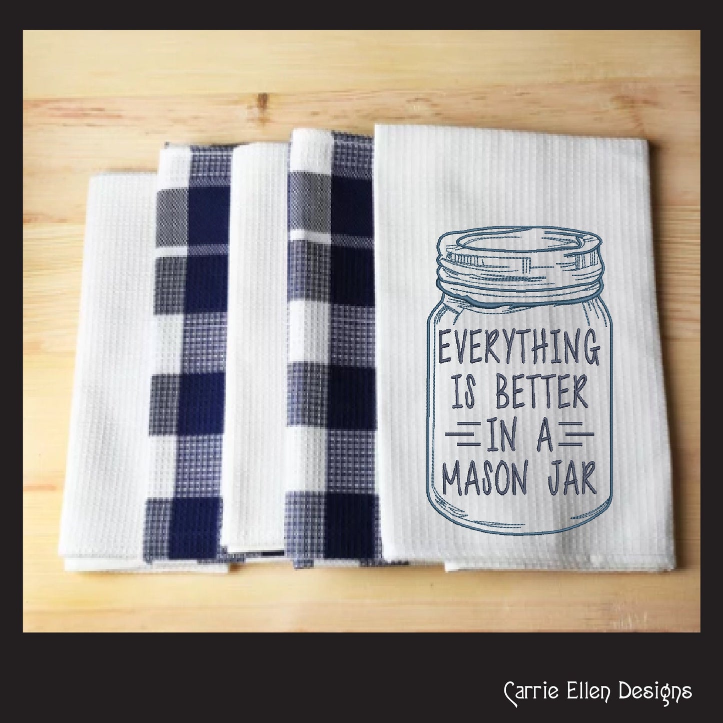 Everything Is Better In A Mason Jar Machine Embroidery Saying, Line Art Sketch, Funny Southern Quote, 6 Sizes (2506)
