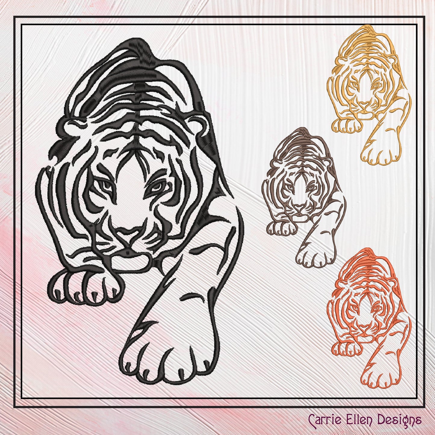 Tiger Machine Embroidery Design, Animal Embroidery, Crouching Artistic Jungle Cat Embroidery Design, Wild Cat Embroidery Design, 6 Sizes (2542)