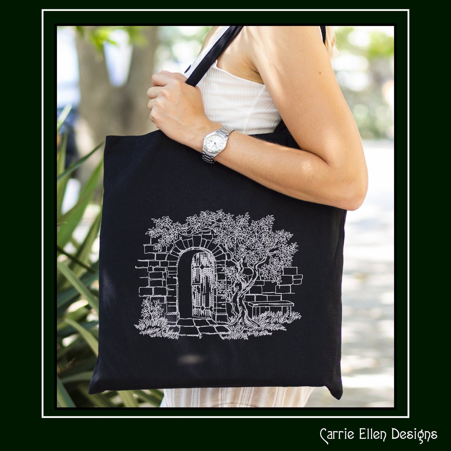 Garden Gate Machine Embroidery Design, Sketch Machine Embroidery Design, Artistic Patio Stone Bench Design, 6 Sizes (2550)
