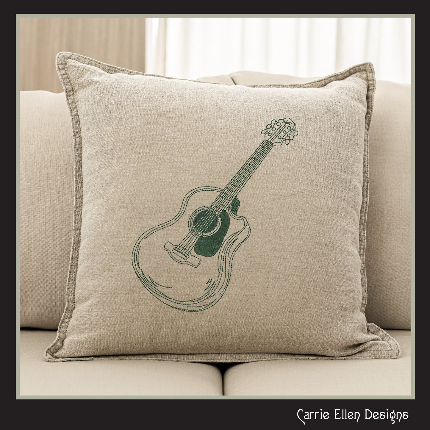 Guitar Machine Embroidery Design, Acoustic Guitar Line Art, Musical Instrument Outline, 6 Sizes (2733)