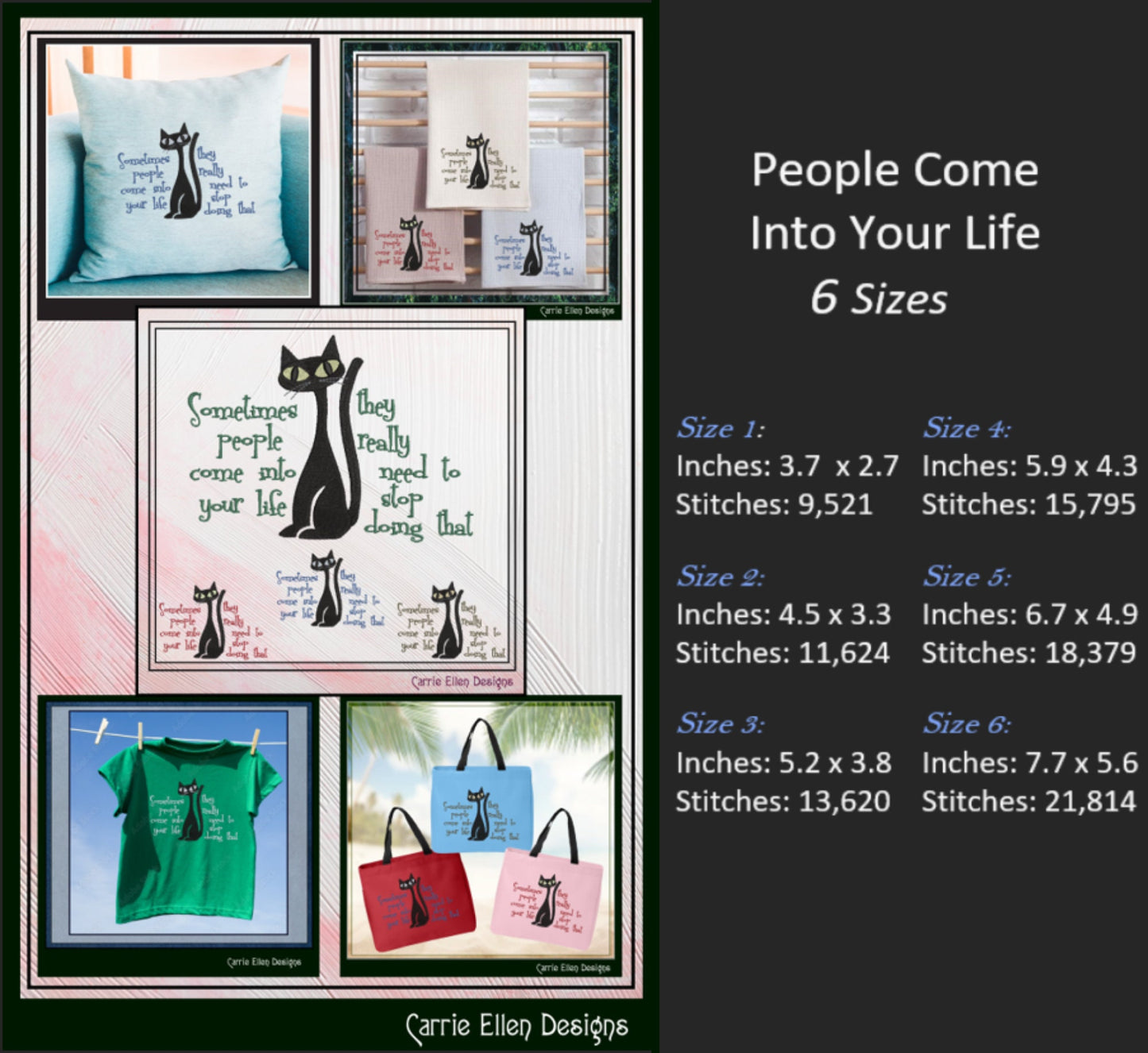 Snarky Cat Saying Machine Embroidery Design, People Come Into Your Life Quote, Sassy Cat Lover Design, 6 Sizes (2720)