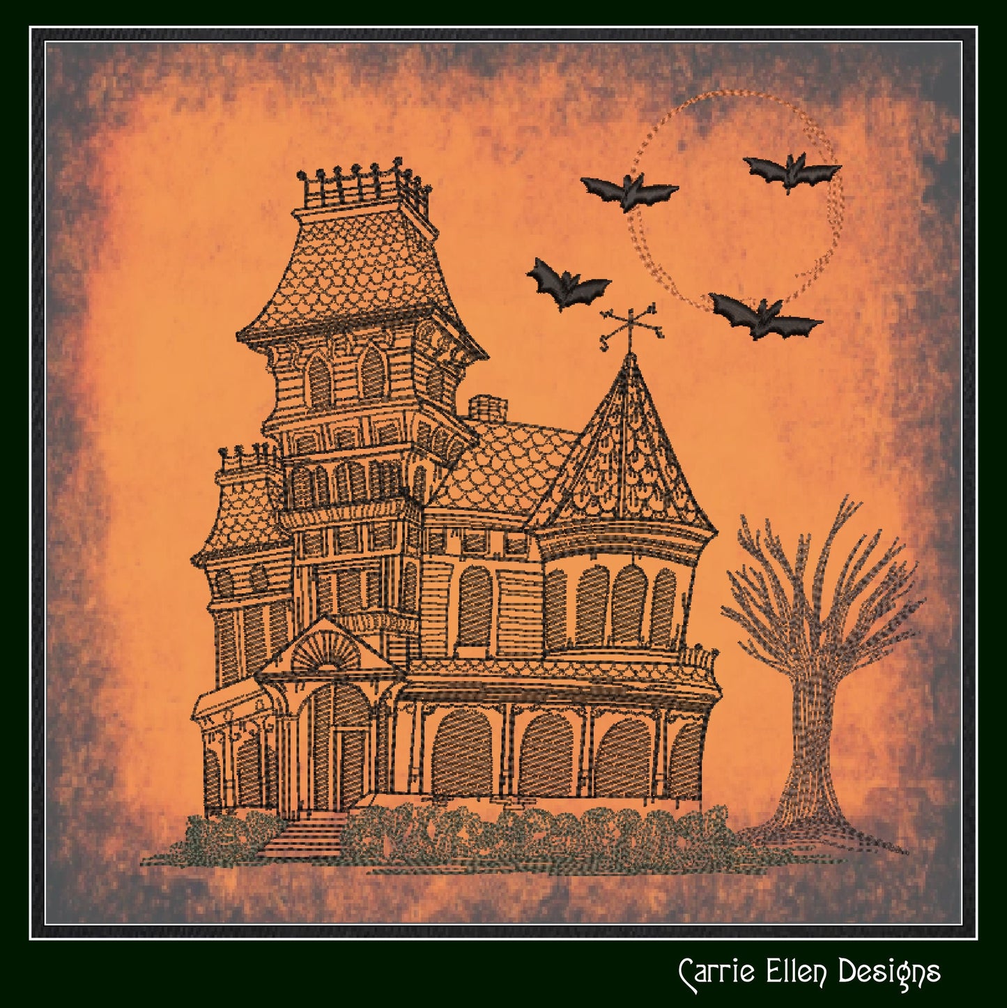 Haunted House Embroidery Sketch Design, Creepy House Machine Embroidery Design, Halloween Line Art Embroidery, 6 Sizes (2762)