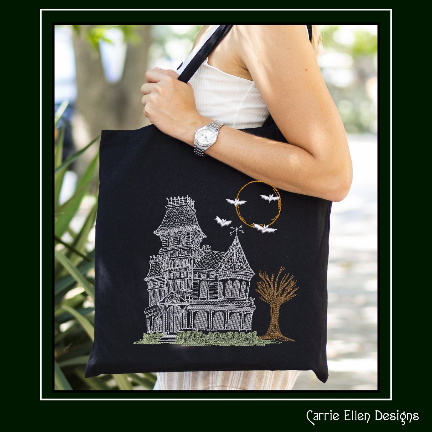 Haunted House Embroidery Sketch Design, Creepy House Machine Embroidery Design, Halloween Line Art Embroidery, 6 Sizes (2762)