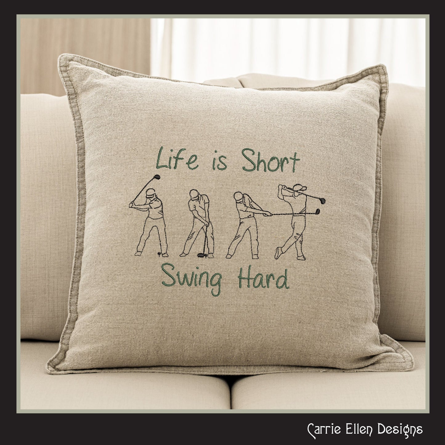 Golf Machine Embroidery Design, Life is Short Swing Hard Embroidery Pattern, Sport Line Art, Golf Lover Gift, 6 Sizes (2717)