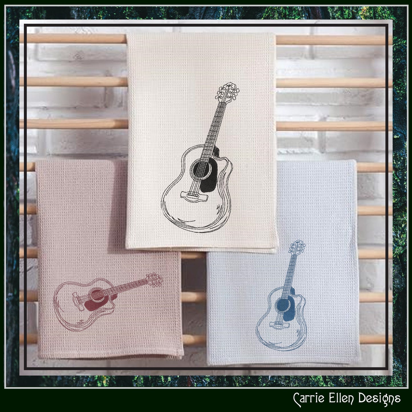Guitar Machine Embroidery Design, Acoustic Guitar Line Art, Musical Instrument Outline, 6 Sizes (2733)