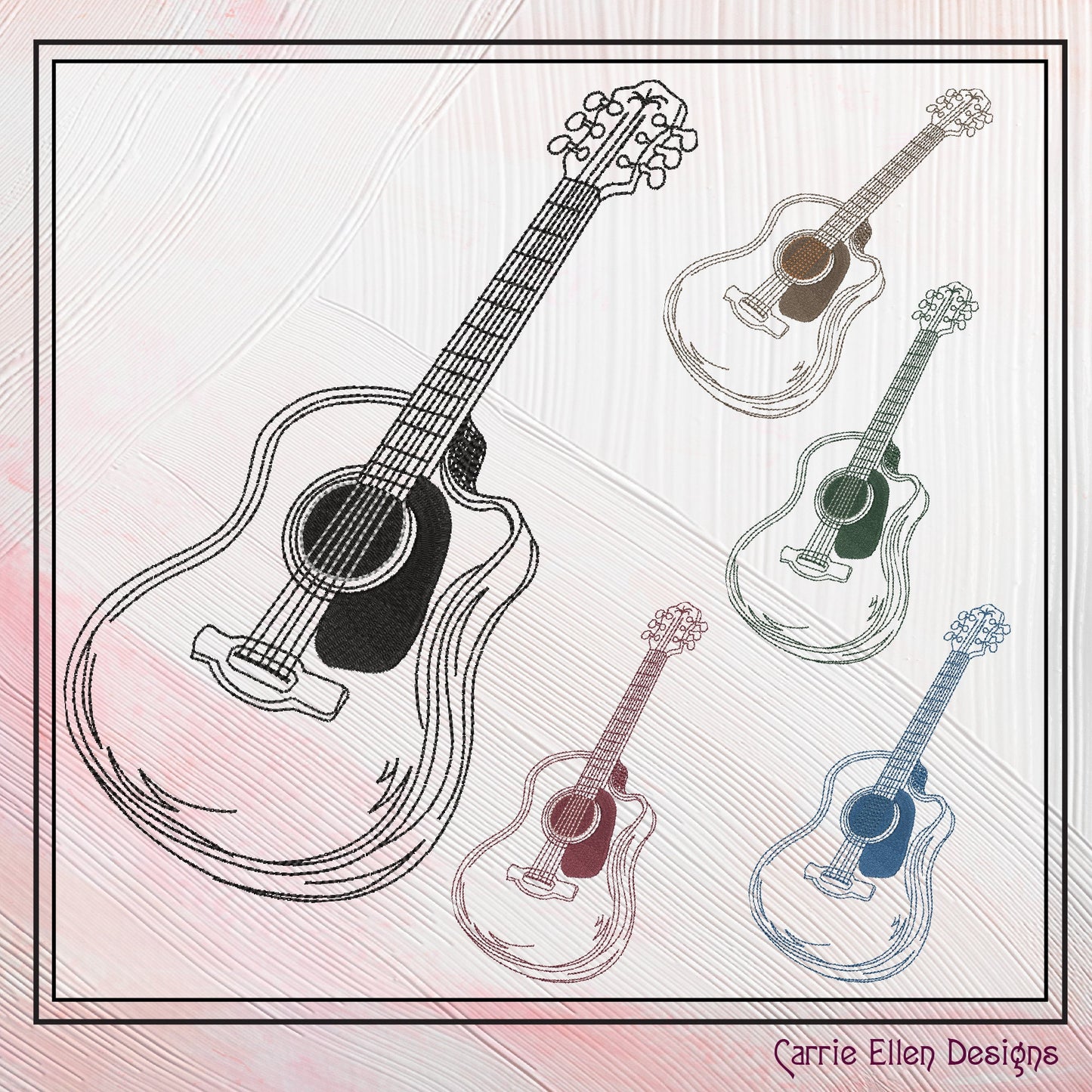 Guitar Machine Embroidery Design, Acoustic Guitar Line Art, Musical Instrument Outline, 6 Sizes (2733)