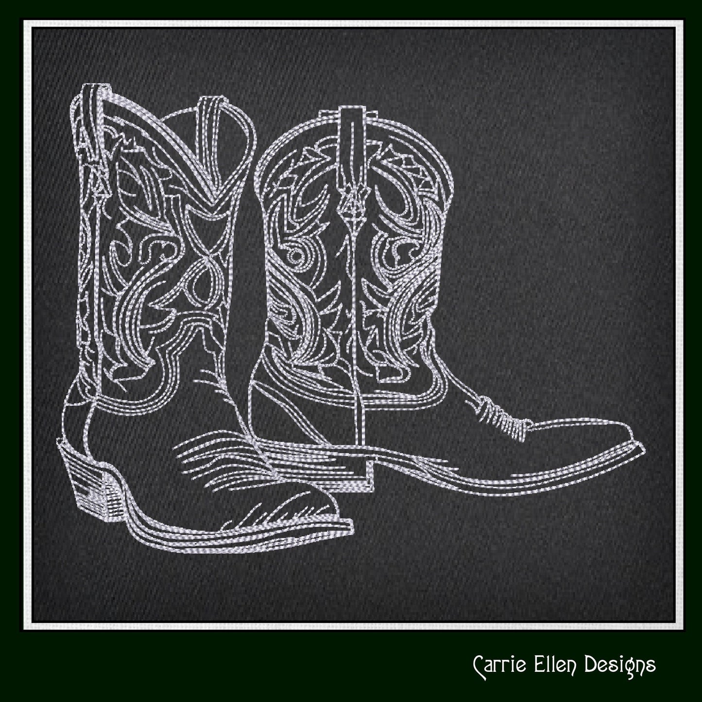 Cowboy Boot Machine Embroidery Sketch Design, Wild West Boot Design, Southern Charm Embroidery, 6 Sizes (2739)