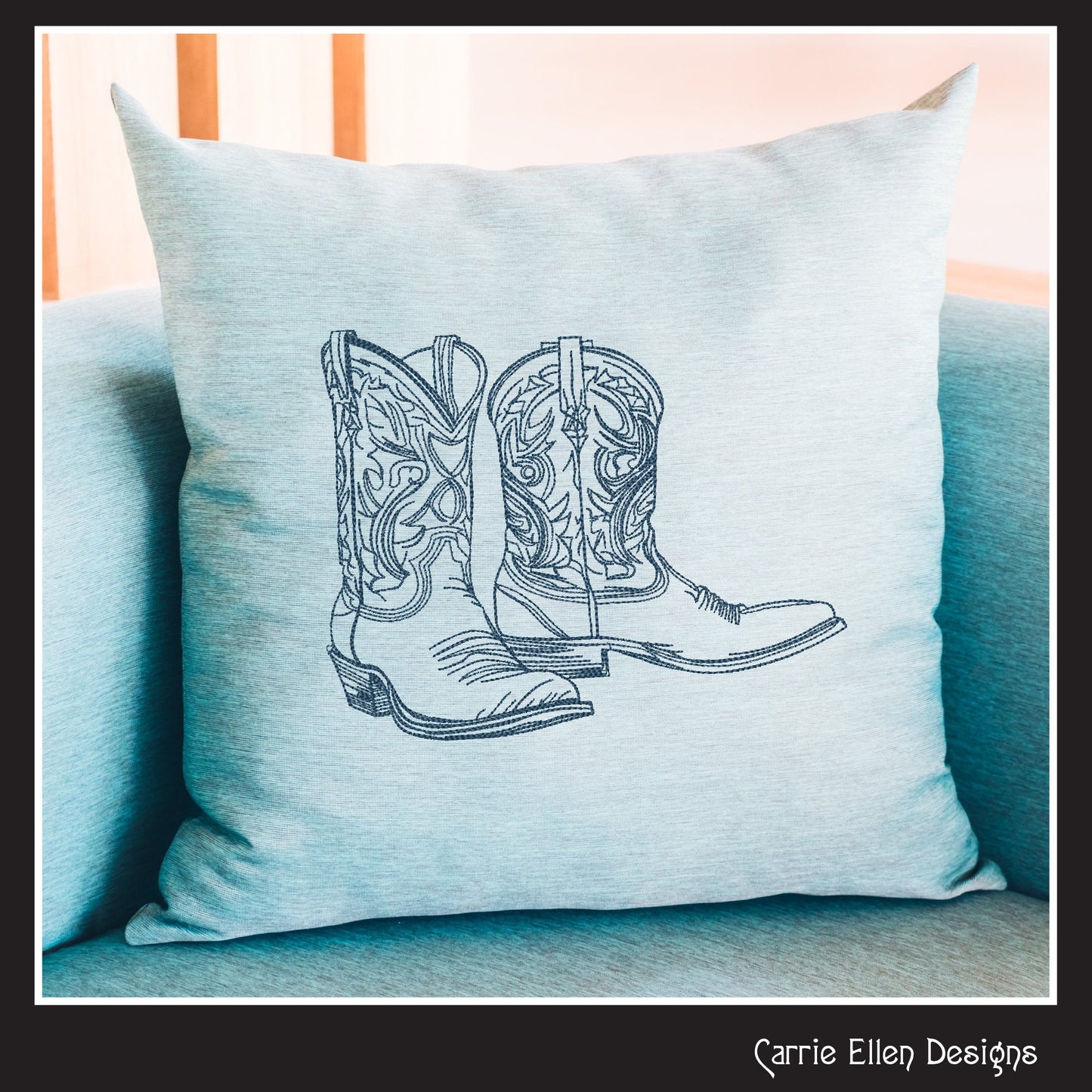 Cowboy Boot Machine Embroidery Sketch Design, Wild West Boot Design, Southern Charm Embroidery, 6 Sizes (2739)