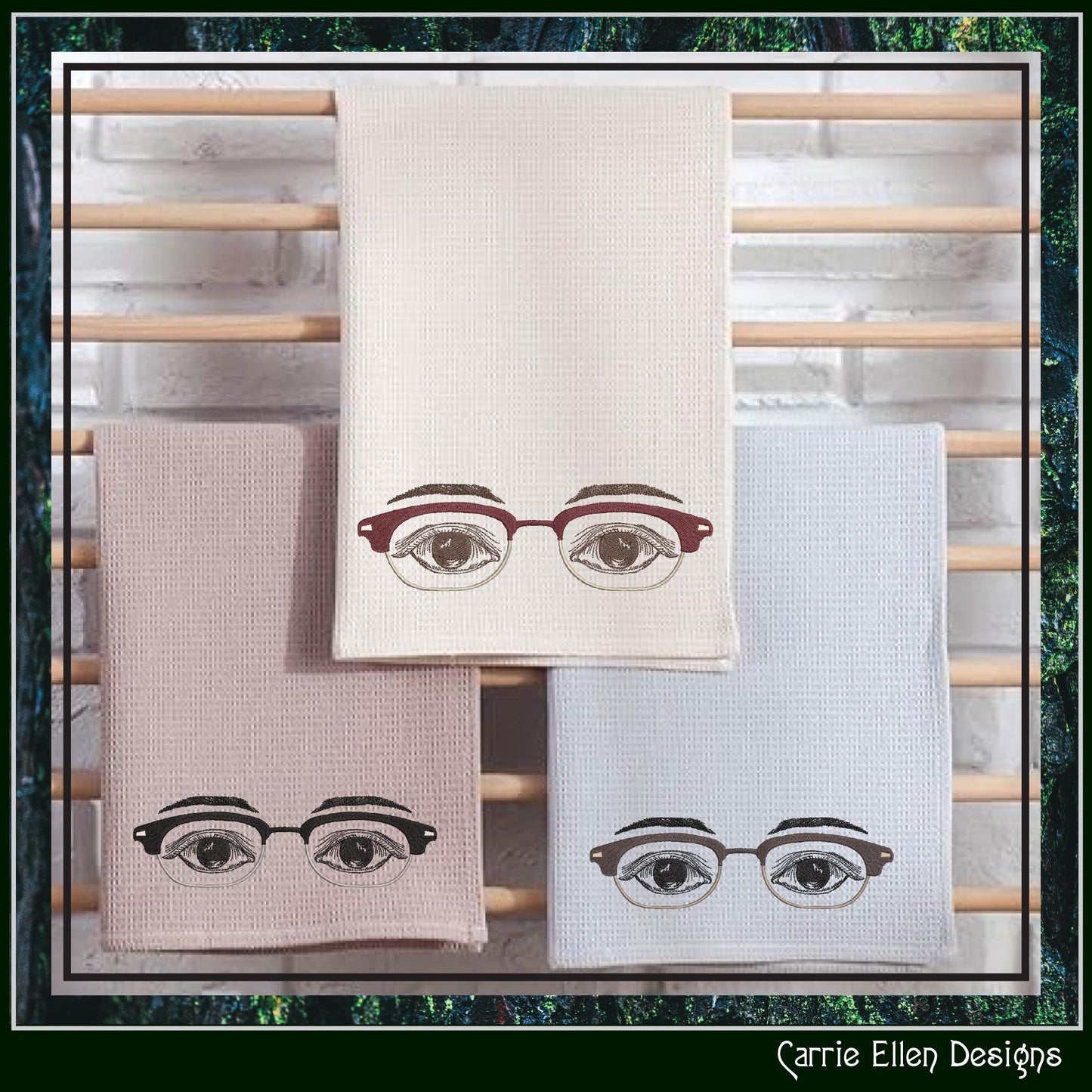Mens Eyeglasses Machine Embroidery Design, Masculine Eyes Embroidery Pattern, Horn-Rimmed Glasses with Eyes Embroidery Design, 6 Sizes (2755)