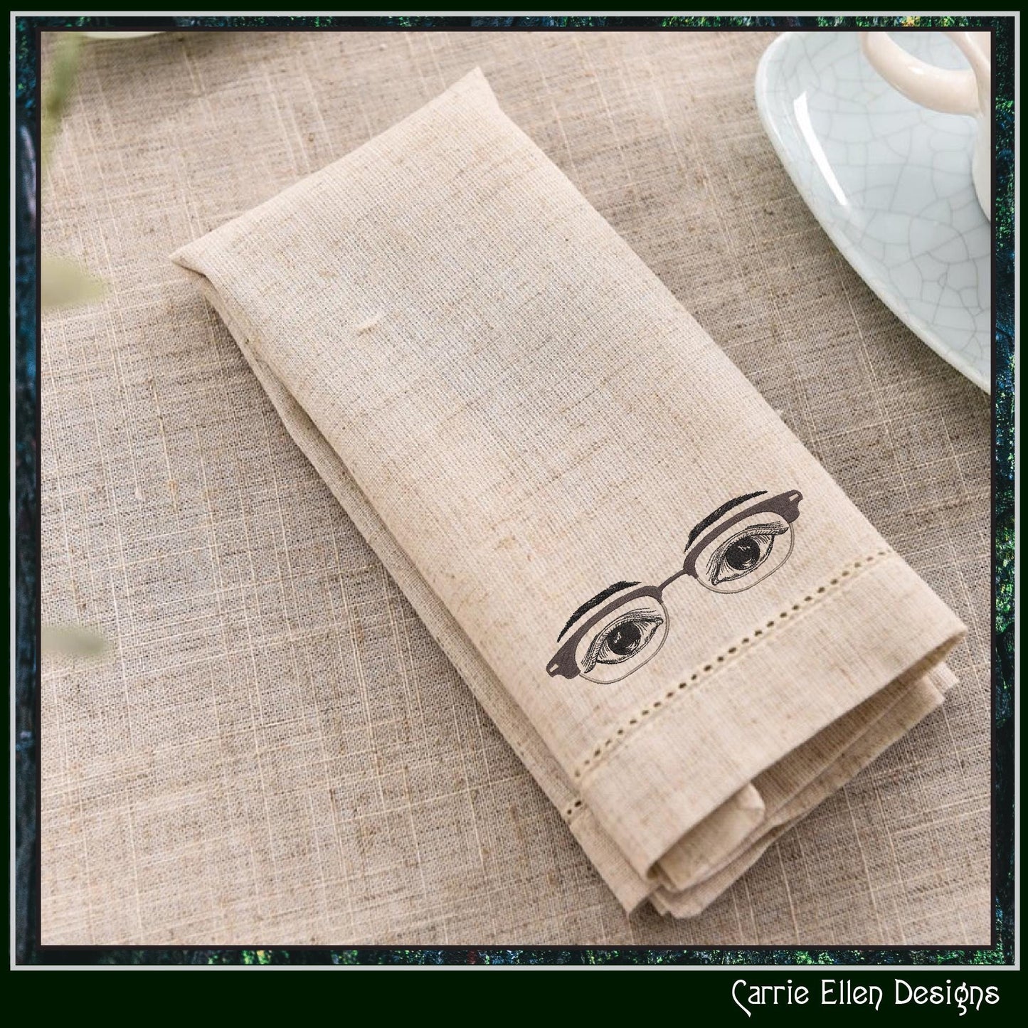 Mens Eyeglasses Machine Embroidery Design, Masculine Eyes Embroidery Pattern, Horn-Rimmed Glasses with Eyes Embroidery Design, 6 Sizes (2755)