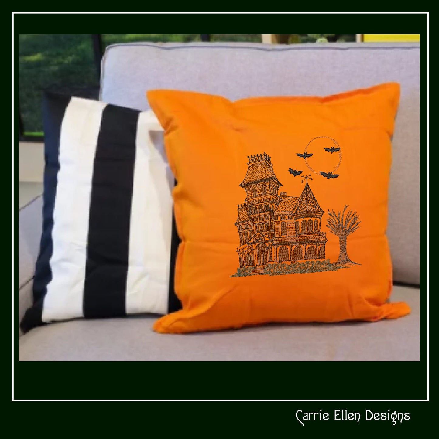 Haunted House Embroidery Sketch Design, Creepy House Machine Embroidery Design, Halloween Line Art Embroidery, 6 Sizes (2762)