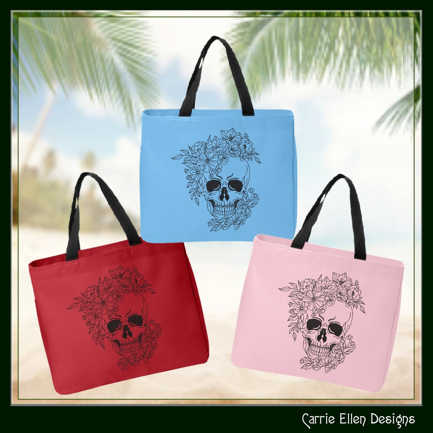 Floral Skull Embroidery Sketch Design, Leaves Wreath Skeleton Machine Embroidery Design, Halloween Line Art Embroidery, 6 Sizes (2713)