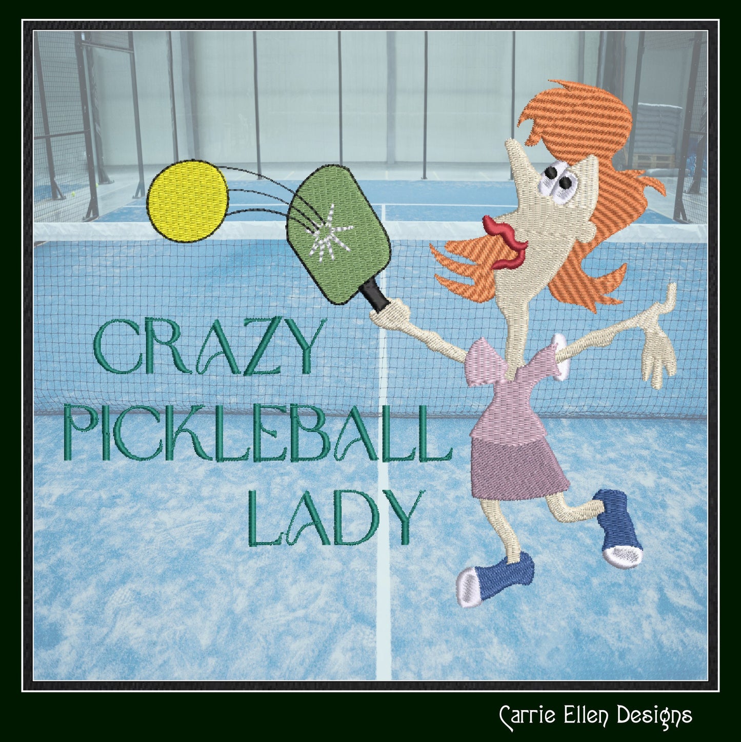 Pickleball Machine Embroidery Design, Crazy Pickleball Lady Embroidery Saying, Fun Sport Design, 6 Sizes (2764)