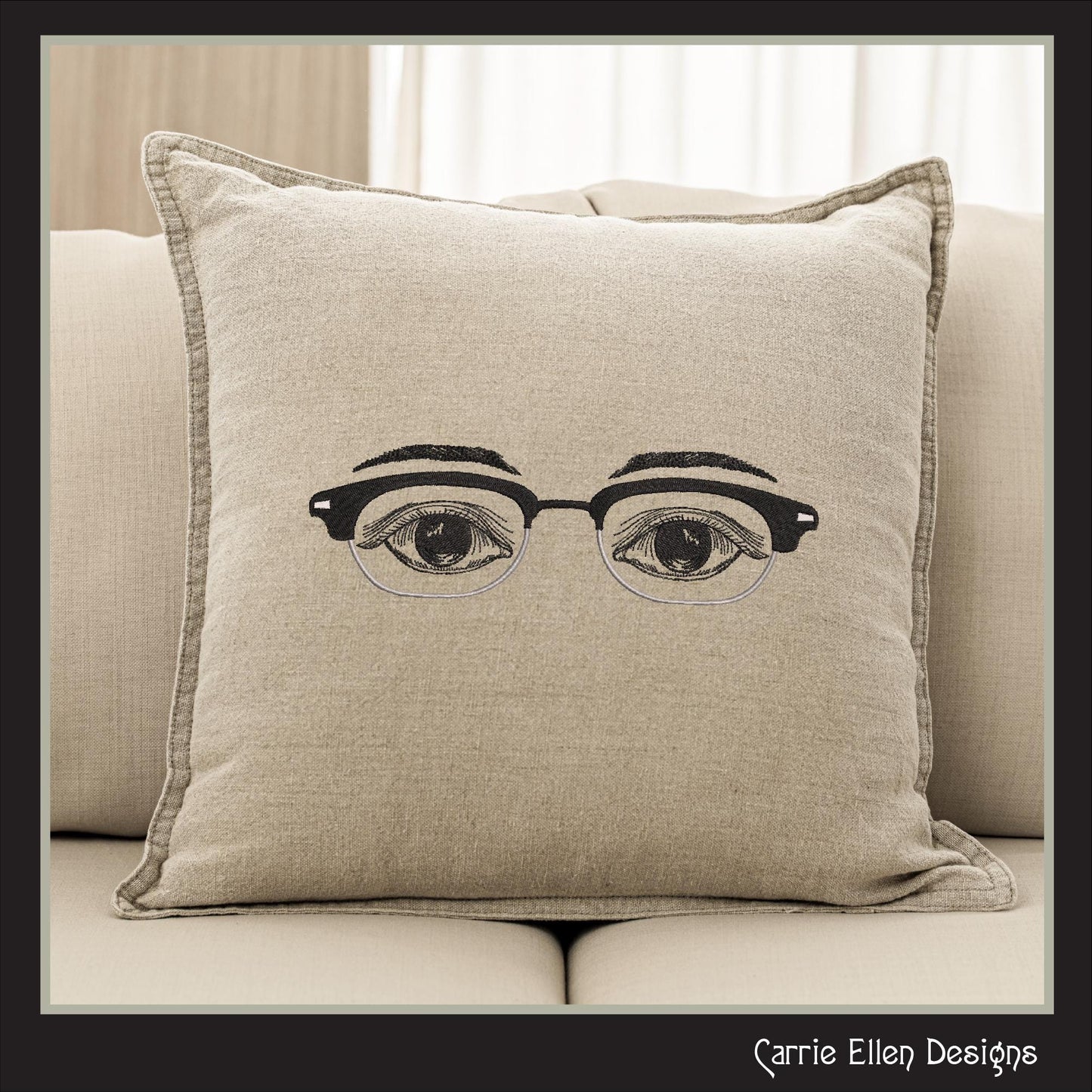 Mens Eyeglasses Machine Embroidery Design, Masculine Eyes Embroidery Pattern, Horn-Rimmed Glasses with Eyes Embroidery Design, 6 Sizes (2755)