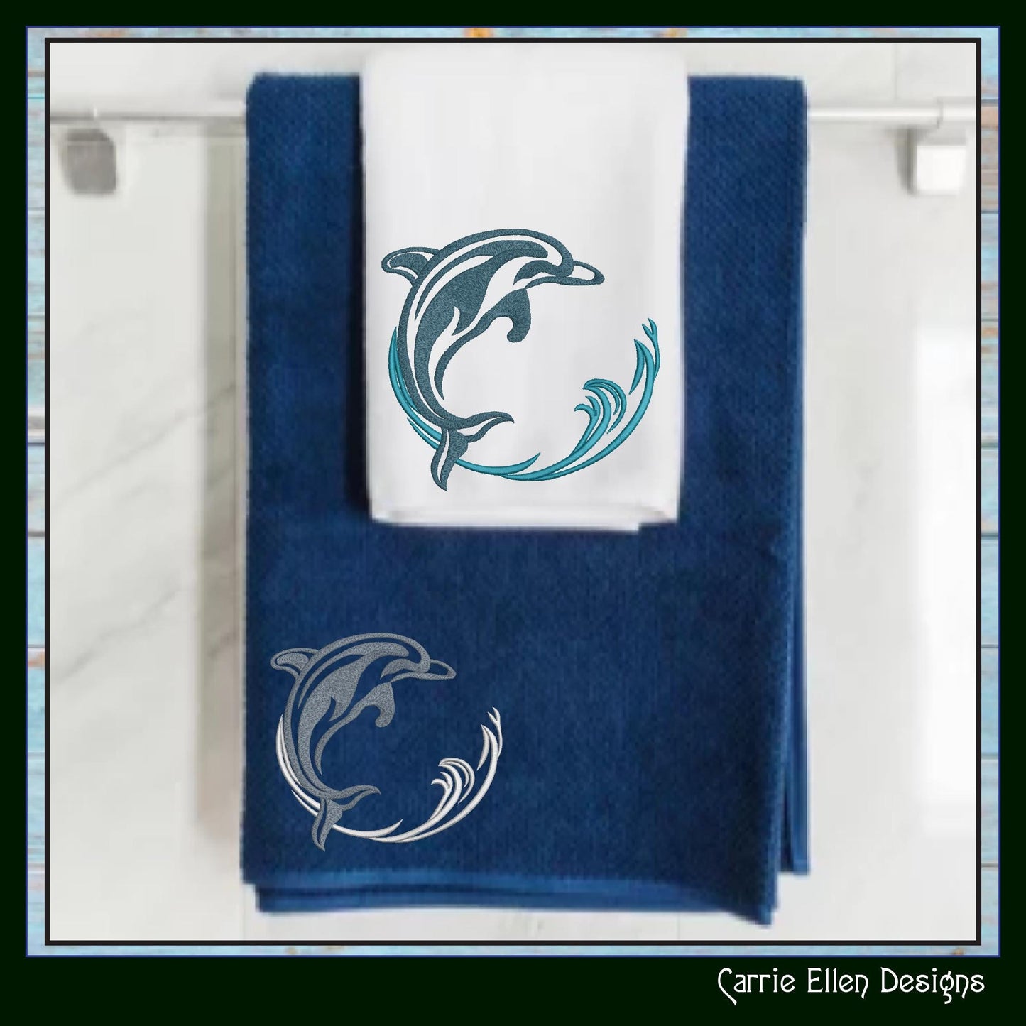 Dolphin Machine Embroidery Design, Bottlenose Porpoise, Jumping Dolphin In The Waves, 6 Sizes (2992)