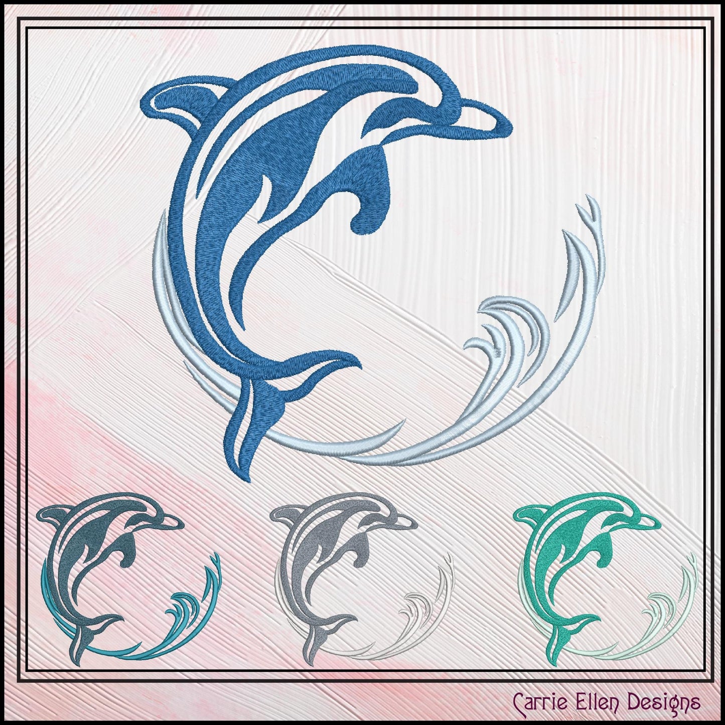 Dolphin Machine Embroidery Design, Bottlenose Porpoise, Jumping Dolphin In The Waves, 6 Sizes (2992)