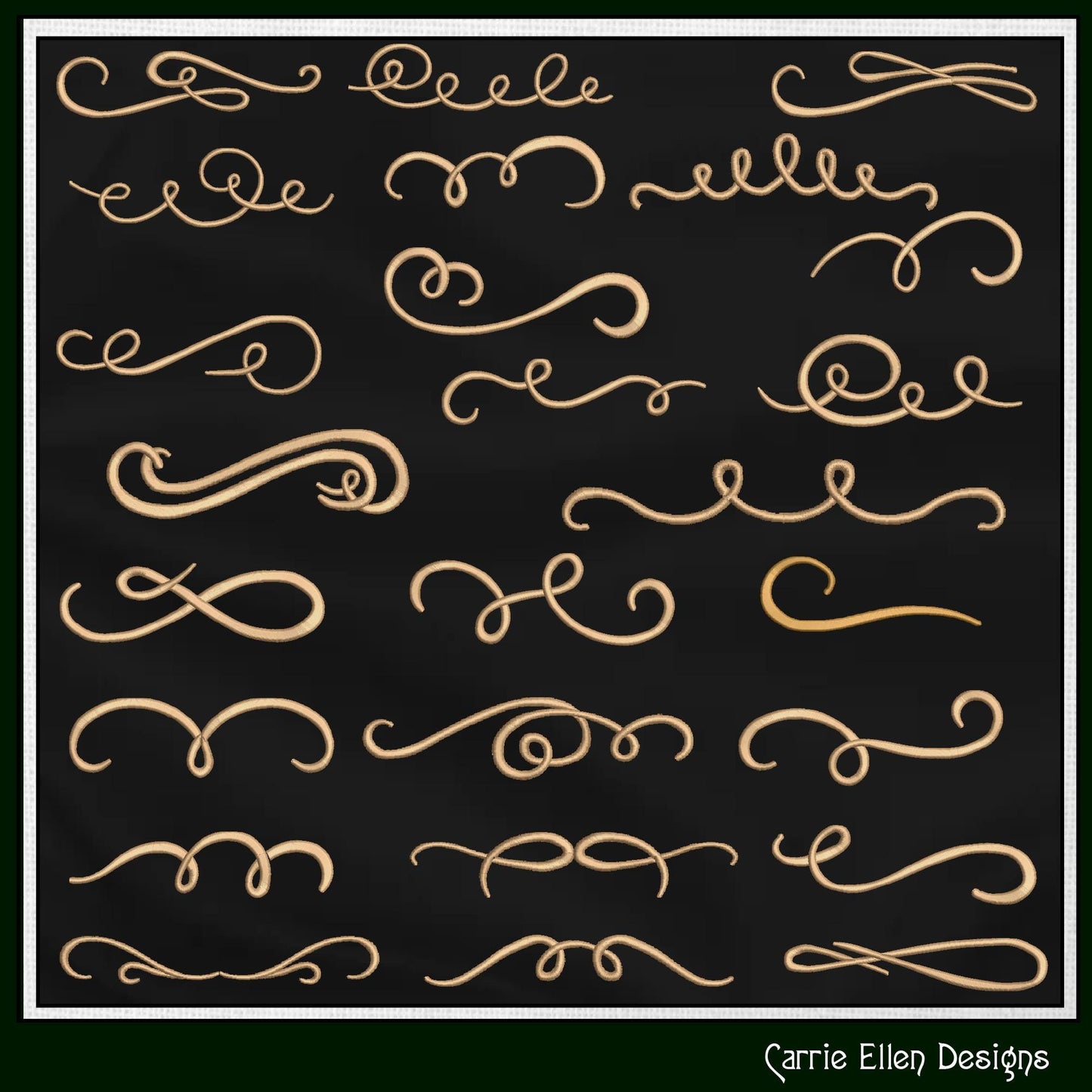 Calligraphy Flourish Design Elements, Machine Embroidery Designs, Swish and Swoosh, 25 designs 3 sizes each (3003)