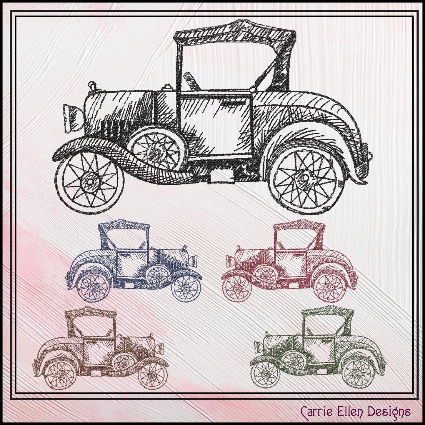 Classic Car Machine Embroidery Design Sketch, Vintage Vehicle Embroidery Pattern, Retro Car Stitch File, 6 Sizes (3011)