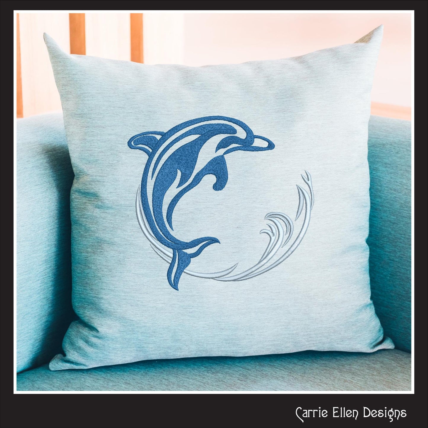Dolphin Machine Embroidery Design, Bottlenose Porpoise, Jumping Dolphin In The Waves, 6 Sizes (2992)