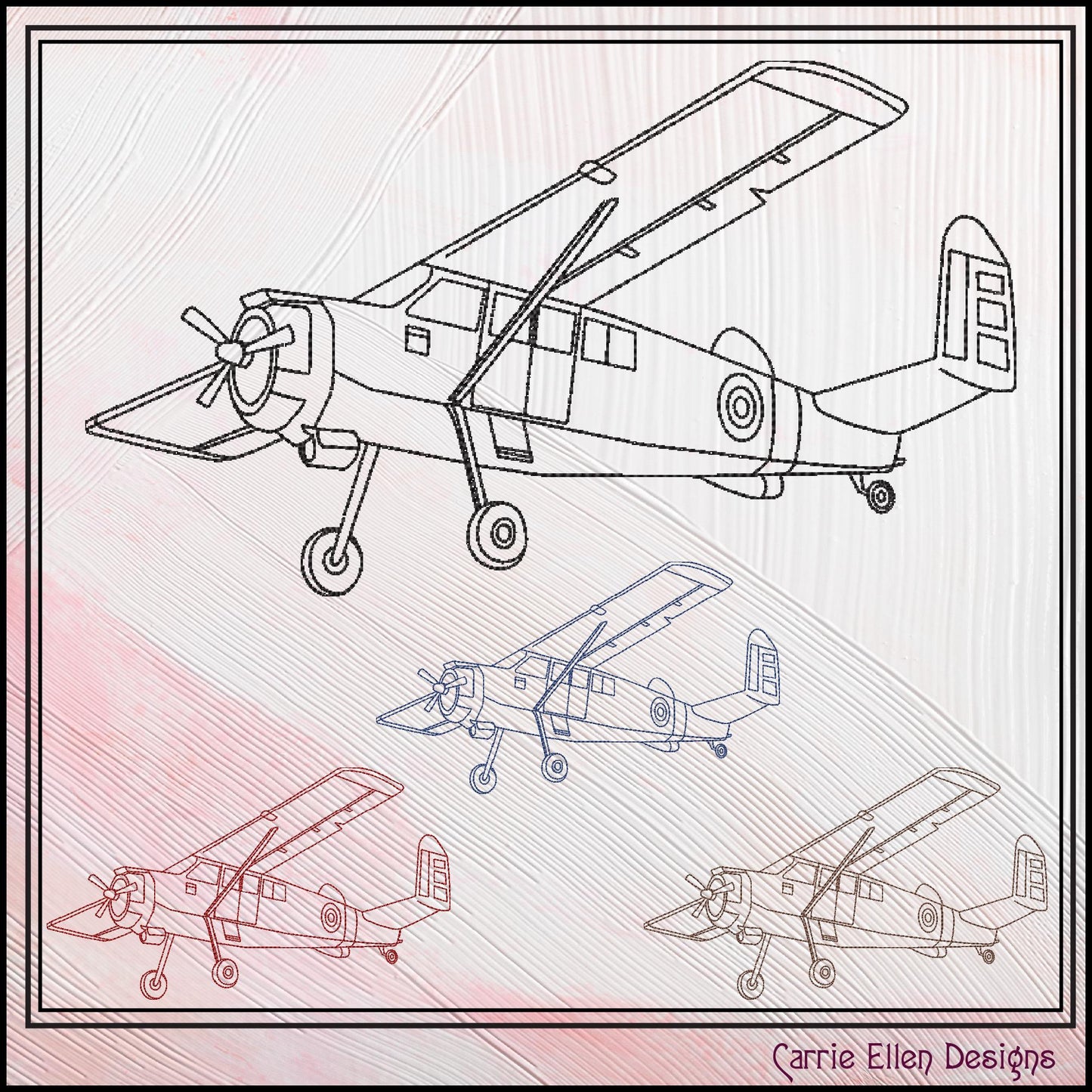 Prop Plane Machine Embroidery Design, Line Art Sketch, Airplane Pattern, Artistic Embroidery, 6 Sizes (3018)