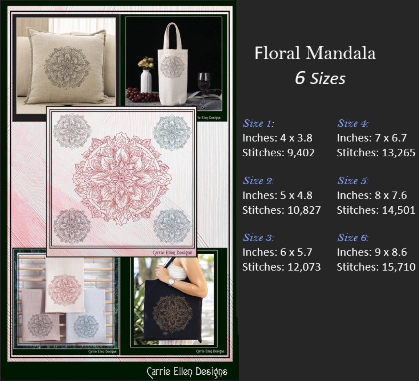 Floral Mandala Machine Embroidery Design | Artistic Symbolism Stitch Pattern, 6 Sizes (3019)