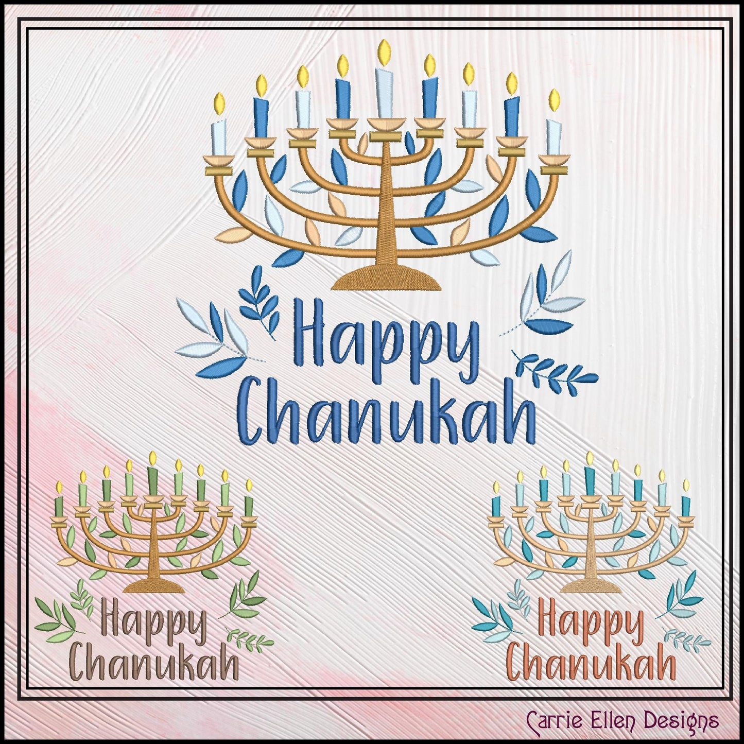 Happy Hanukkah Menorah Machine Embroidery Design | Jewish Holiday Gifts & Décor | Judaica Embroidery Pattern | 6 Sizes (3035)