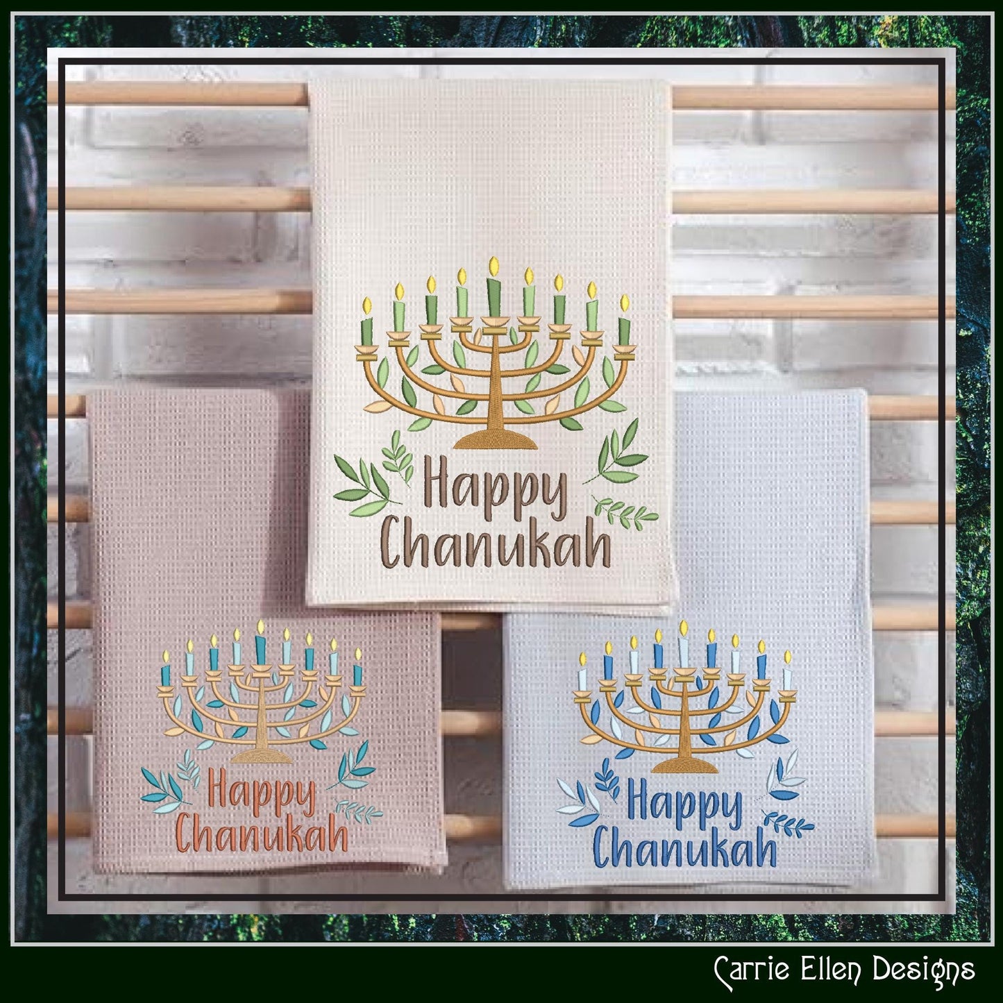 Happy Hanukkah Menorah Machine Embroidery Design | Jewish Holiday Gifts & Décor | Judaica Embroidery Pattern | 6 Sizes (3035)