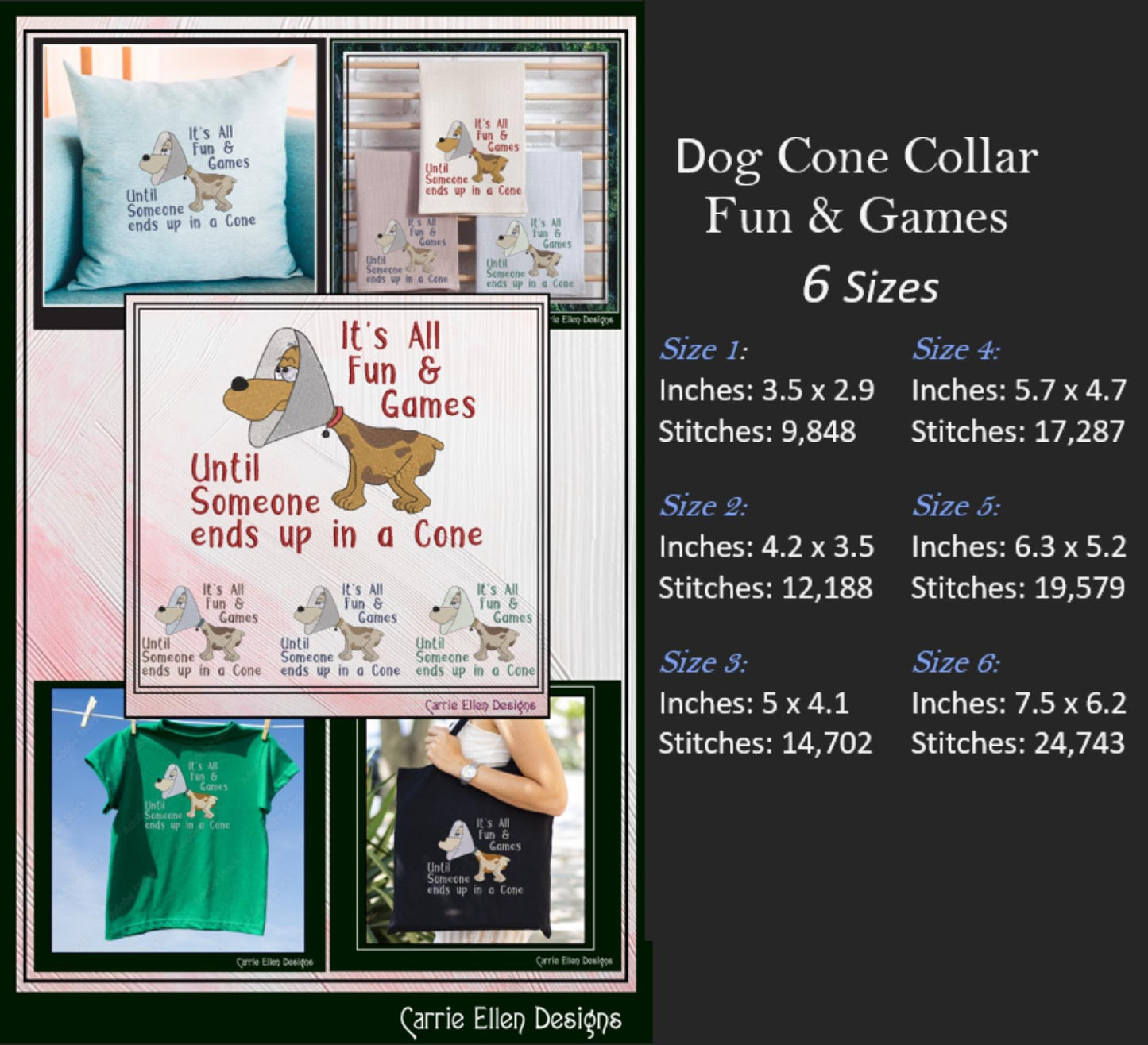 Dog Humor Machine Embroidery Design, Funny Saying for Cone Collar, Its All Fun and Games Dog Embroidery, 6 Sizes (3043)