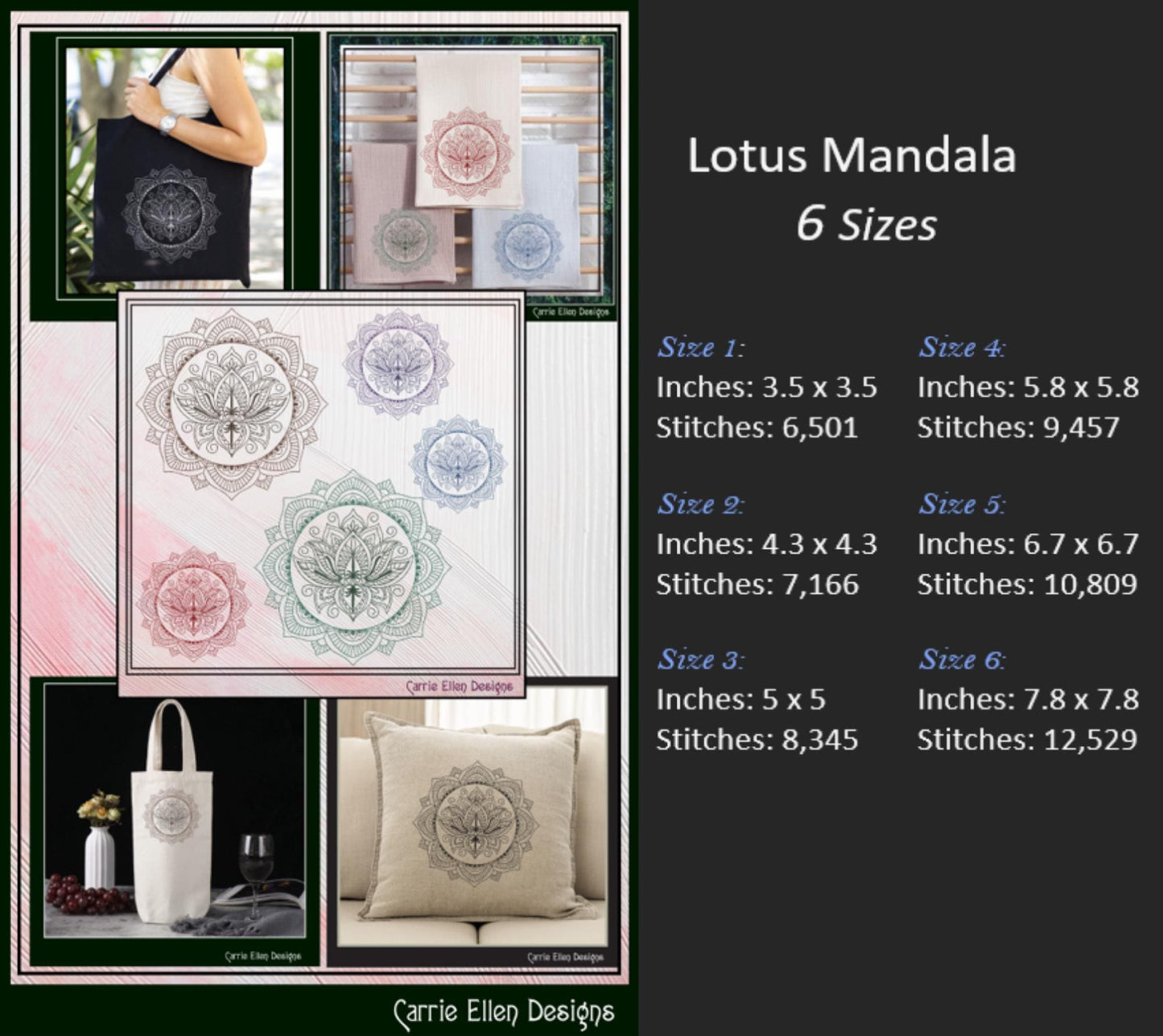 Lotus Mandala Machine Embroidery Design, Artistic Symbolism Stitch, Harmonic and Balanced Line Art Pattern, 6 Sizes (3021)