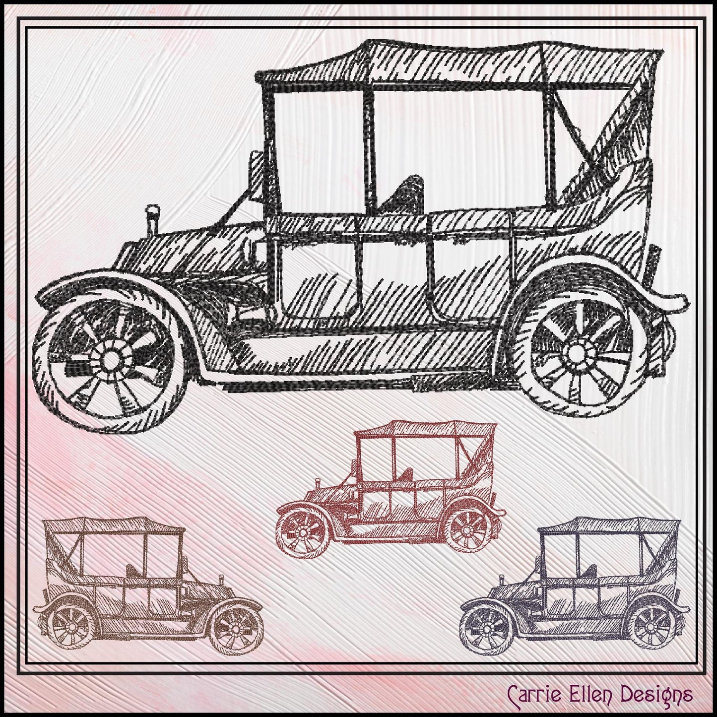 Classic Car Machine Embroidery Design Sketch, Vintage Vehicle Embroidery Pattern, Retro Car Stitch File, 6 Sizes (3012)
