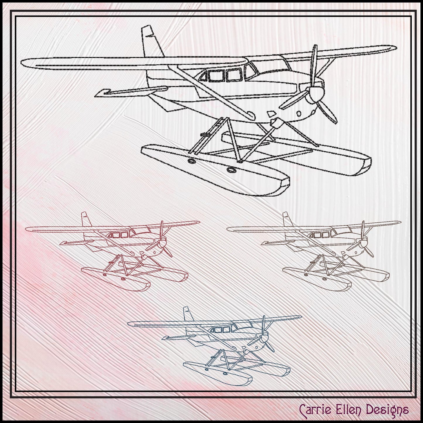 Sea Plane Machine Embroidery Design, Line Art Sketch, Airplane Pattern, Artistic Embroidery, 6 Sizes (3017)
