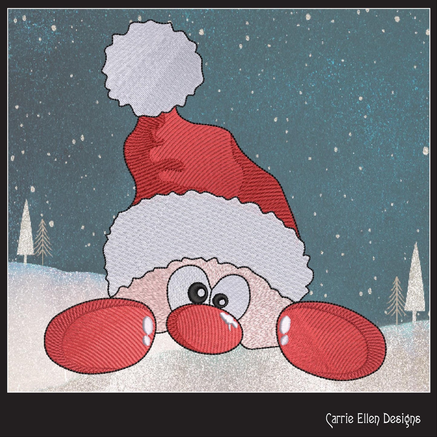 Christmas Machine Embroidery Design, Santa Claus, Peeking Red Nose Santa, Holiday Cartoon, 6 Sizes (3075)