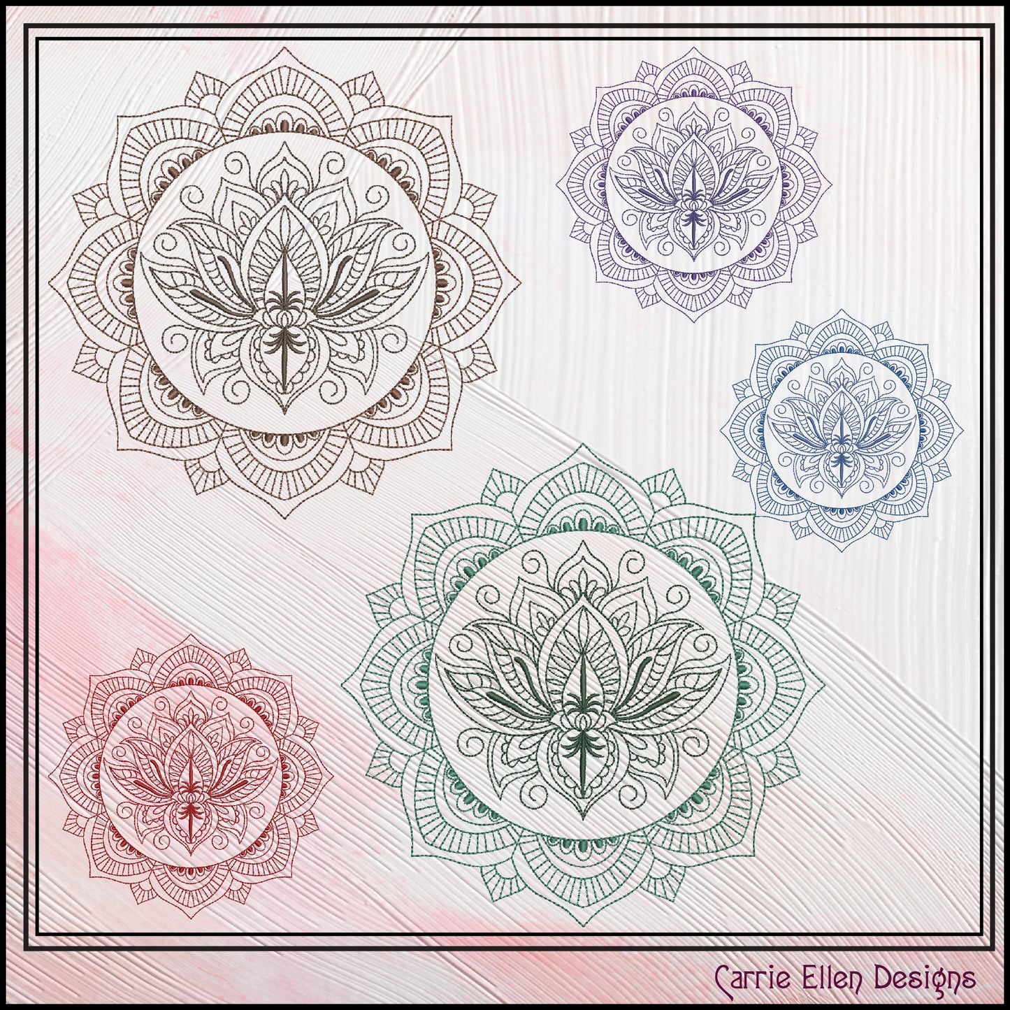 Lotus Mandala Machine Embroidery Design, Artistic Symbolism Stitch, Harmonic and Balanced Line Art Pattern, 6 Sizes (3021)