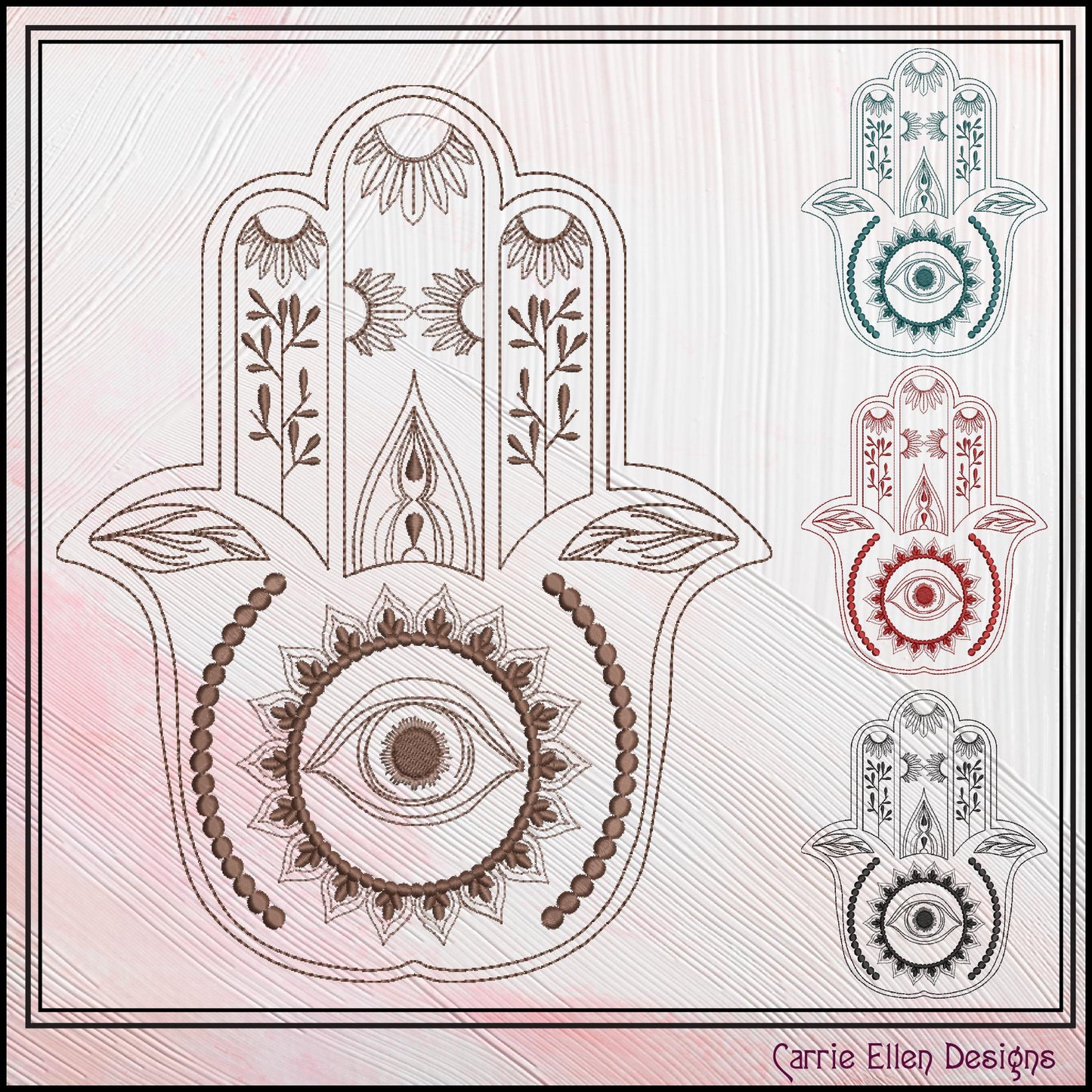 Hamsa Machine Embroidery Design, Hand of Fatima, Strength and Happiness. Symbolic Ornamental Hand, 6 Sizes (3020)