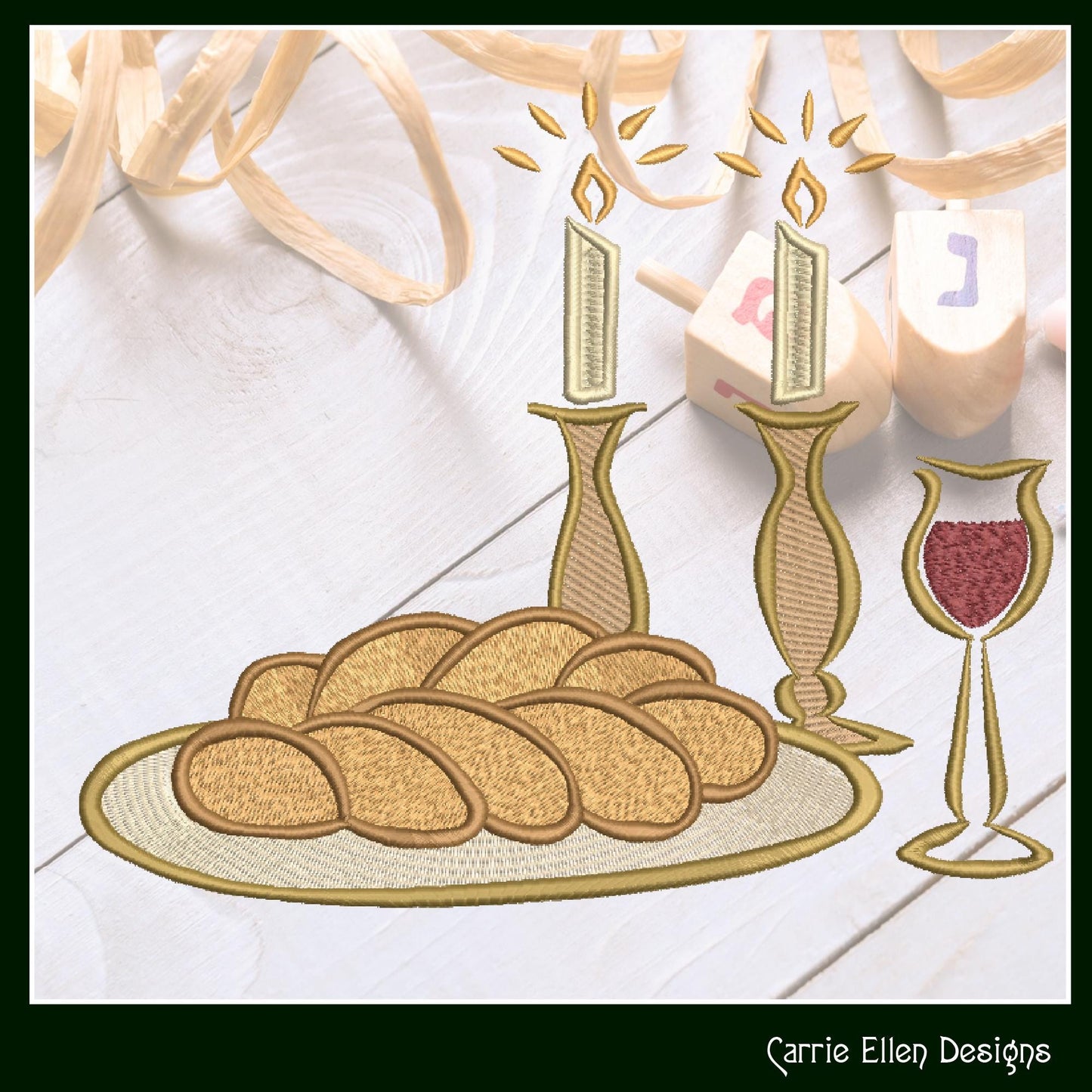 Candlelight Shabbat Machine Embroidery Design, Shabbat Candles Judaism Religious Design, Challah Wine and Candles, 6 Sizes (3069)